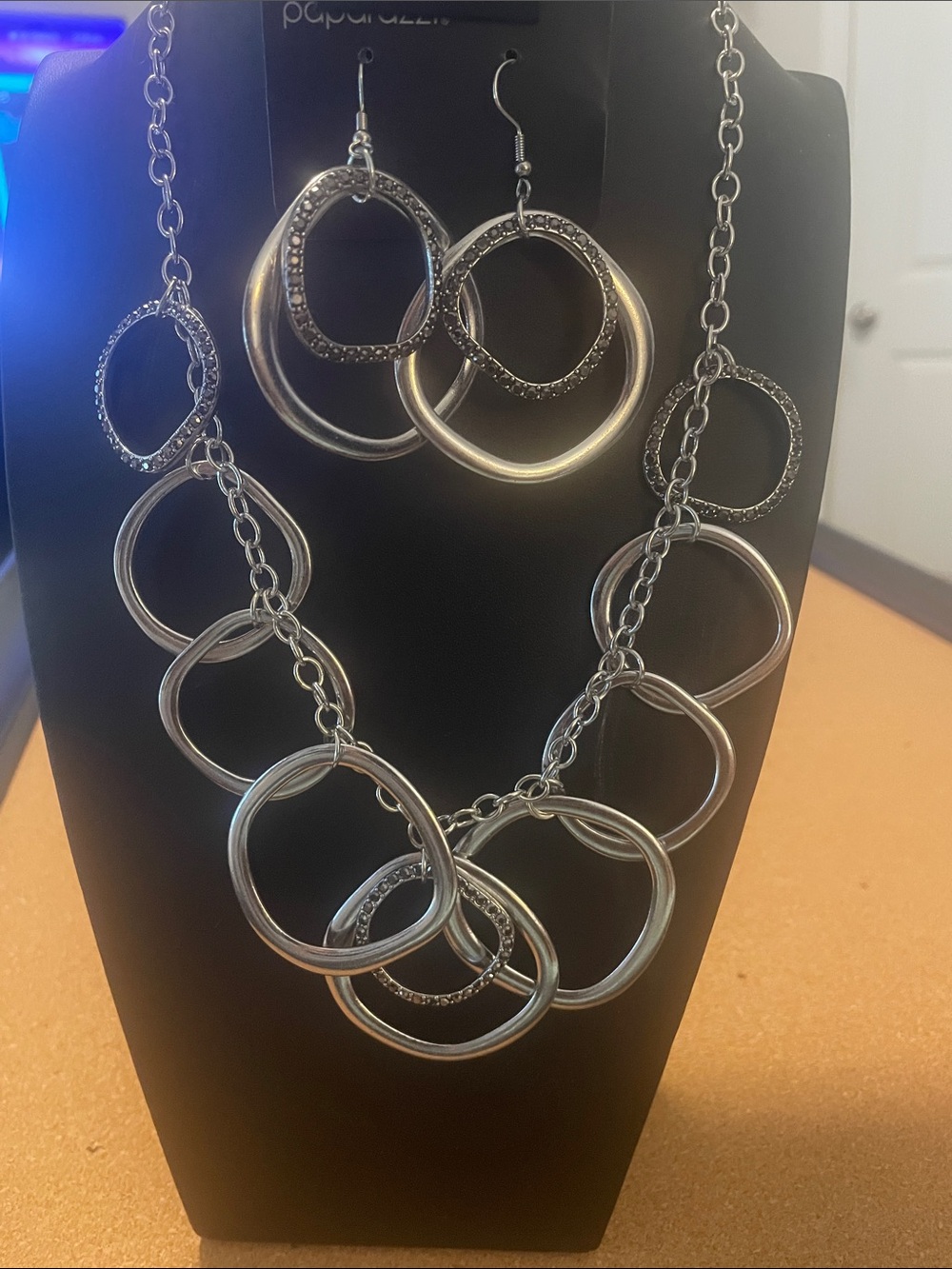 Papaya Silver-Tone Interlinked Ring Necklace and Earrings Set